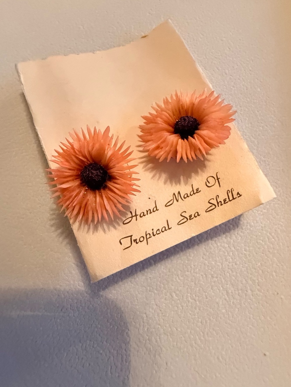 Handmade Tropical Shell Flower Stud Earrings - Coral Pink